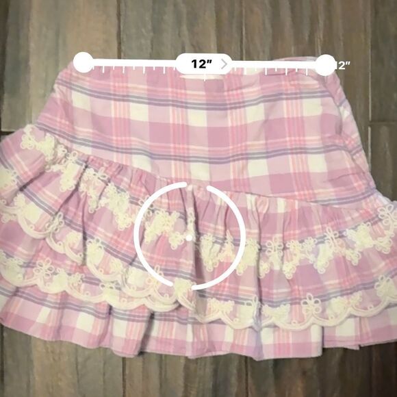 LoveShackFancy purple plaid embroidered tiered ruffle asymmetric skirt size 4 - Picture 10 of 11
